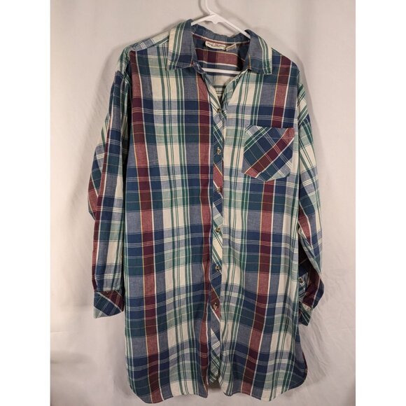 Jenny Buchanan Intimates Plaid Cotton Nightshirt Size L Red/Green/Blue - Picture 2 of 5